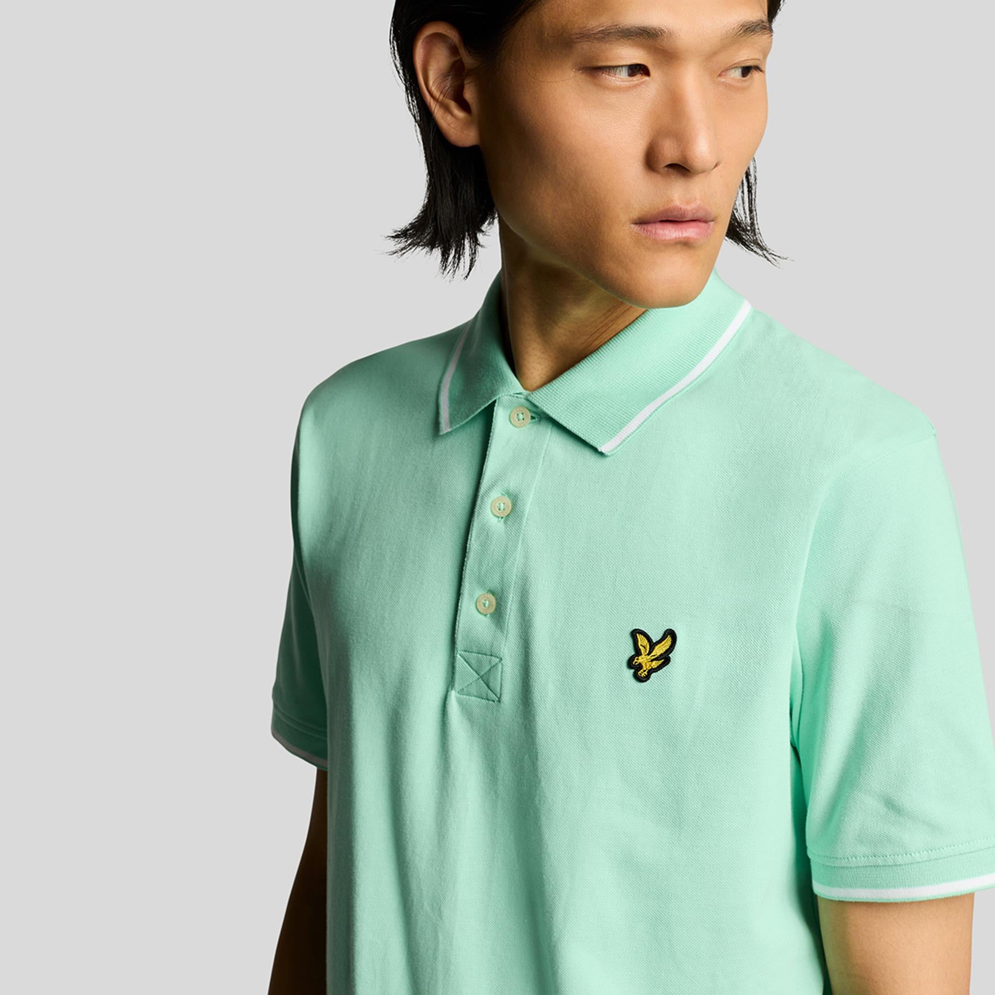 Lyle & Scott Tipped Mens Polo Shirt Aquamarine/White